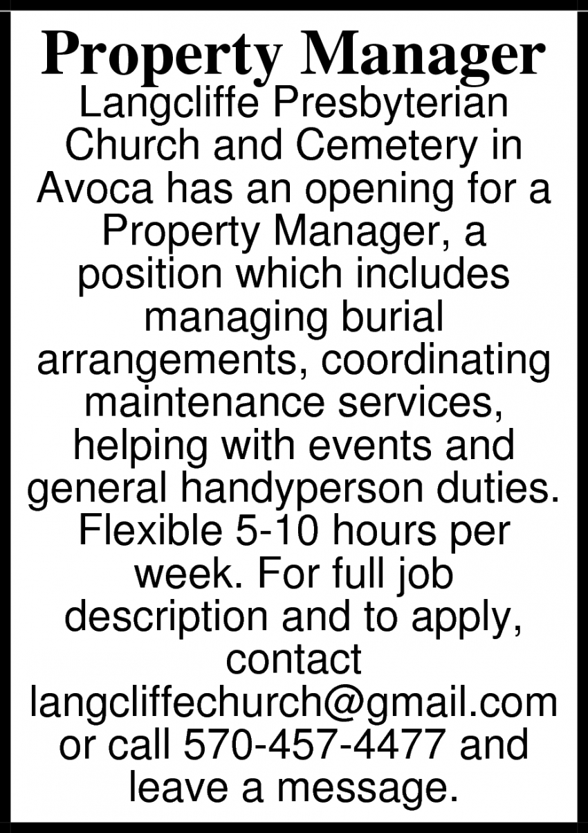 Property Manager, Langcliffe Presbyterian Church And Cemetery