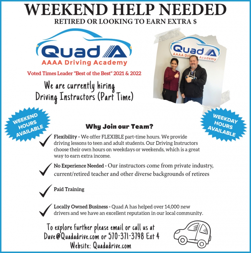 Driving Instructor, Quad A Driving Academy