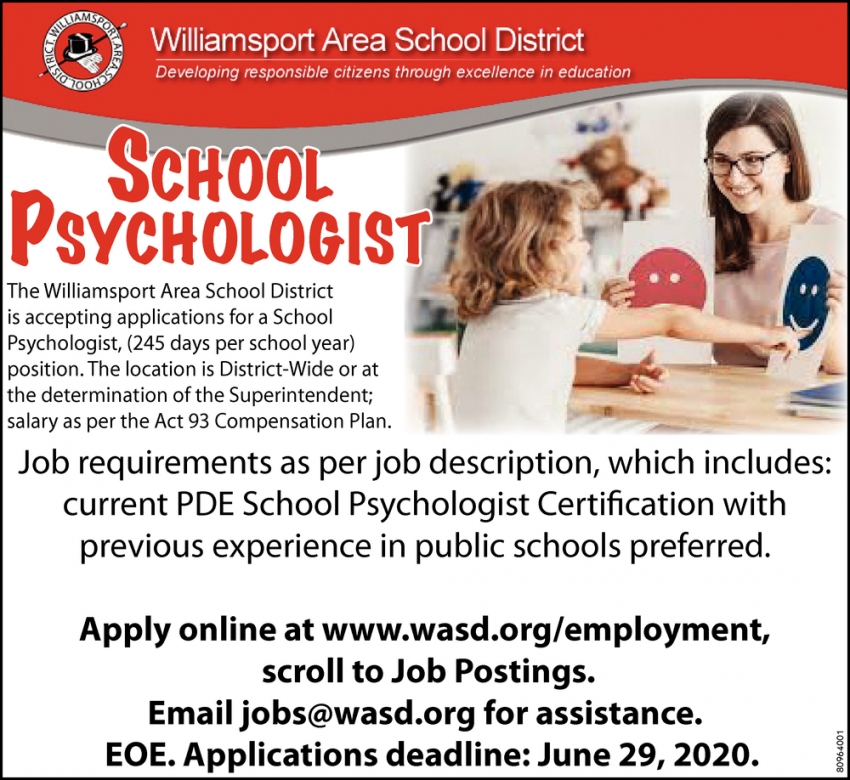 School Psychologist, Williamsport Area School District