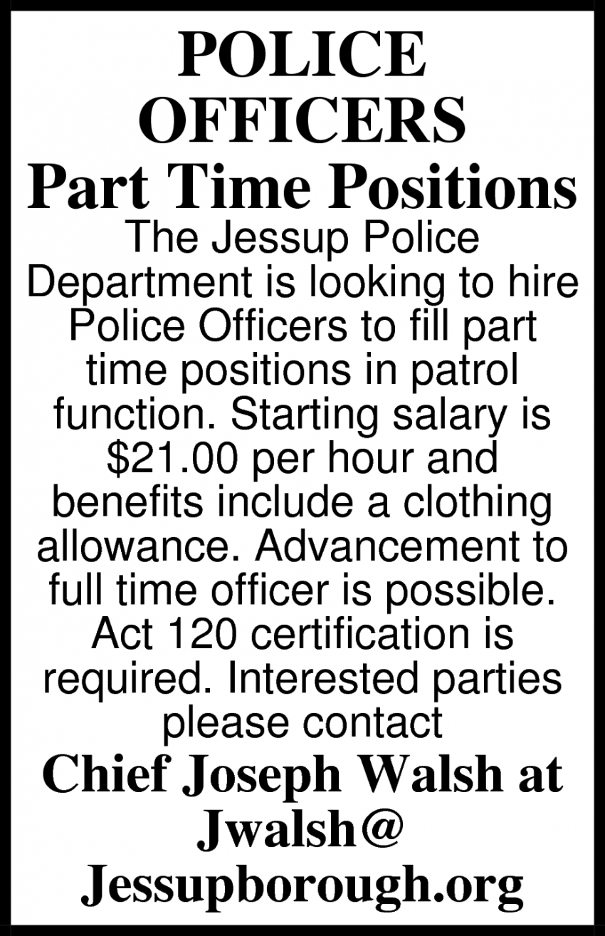 Police Officer, The Jessup Police Department